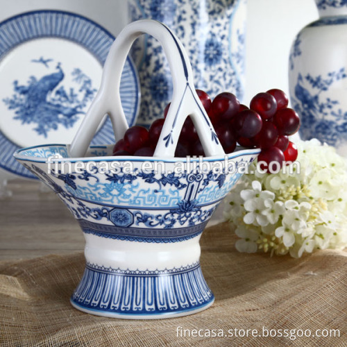 Elegant Blue and White Ceramic Fruit Basket